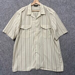 Triumph of California Mens XL Tan Striped Short Sleeve Button Up Safari Shirt